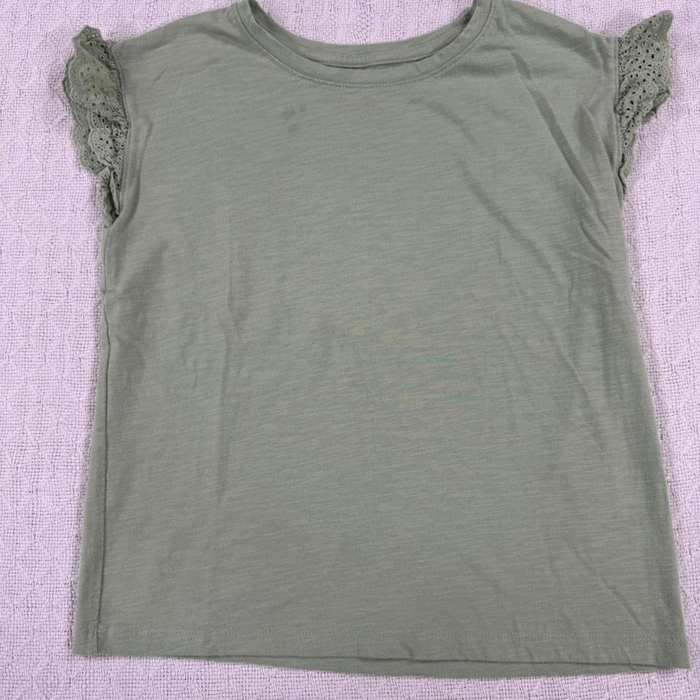 Cat & Jack Girls Green Short Lace Sleeve Tee Shirt Size L 10/12